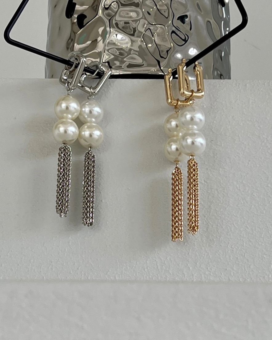 Pearl Mix Chain Earring<br>(GD/SV)