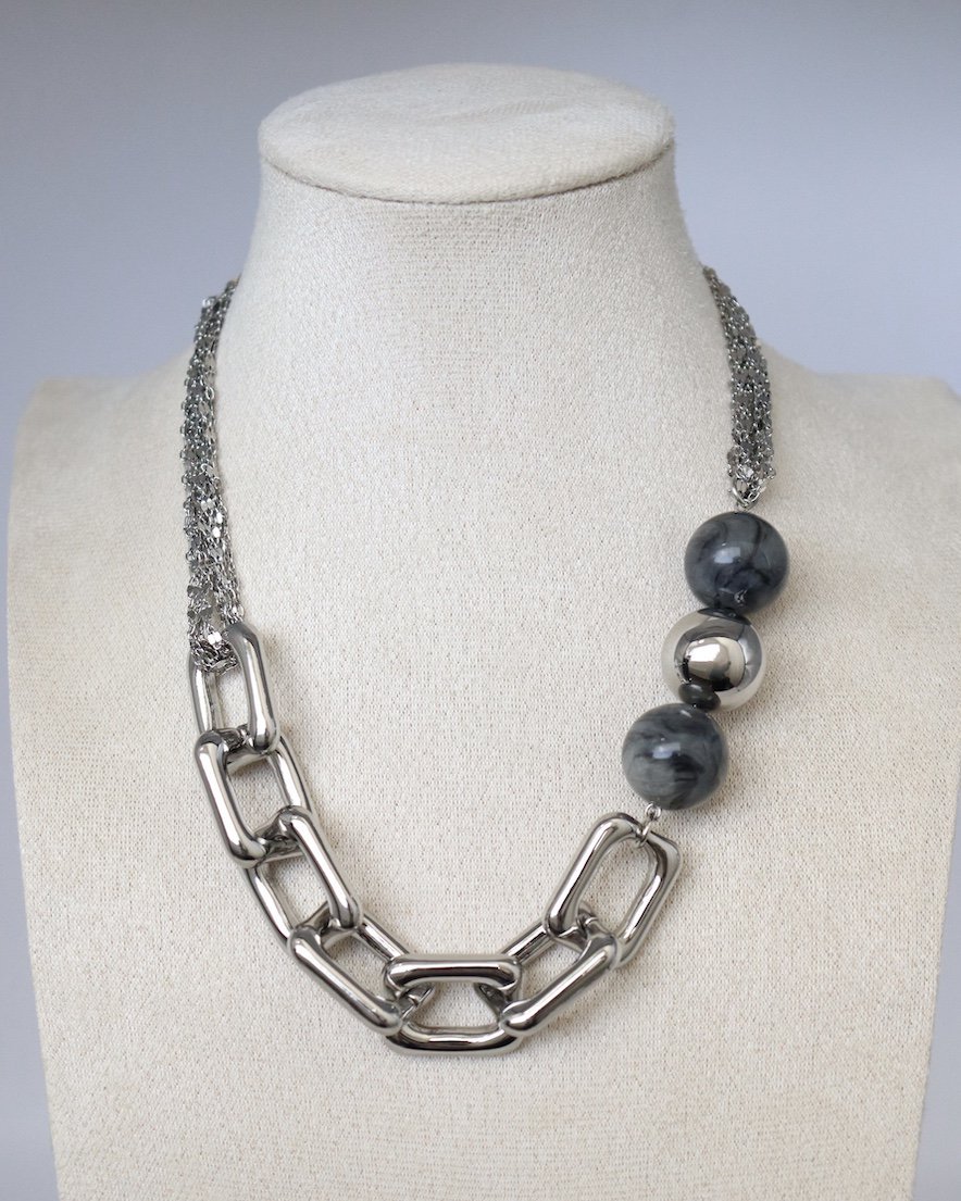 <font color="red">55%OFF</font> Ball Mix Chain Necklace<br> (GDCLEAR/SVMARBLE)