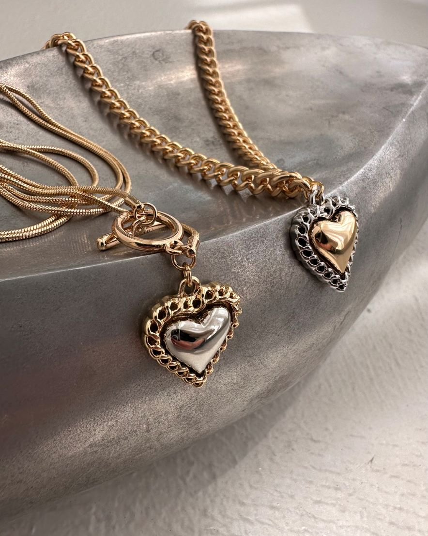 Heart Double Chain Necklace (GD MIX/SV MIX) - LOHME ONLINE STORE