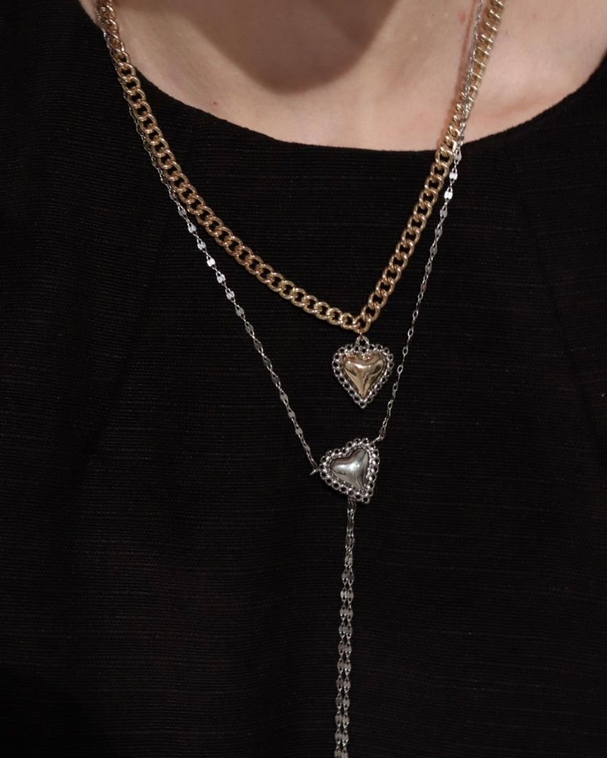 Heart Double Chain Necklace (GD MIX/SV MIX) - LOHME ONLINE STORE