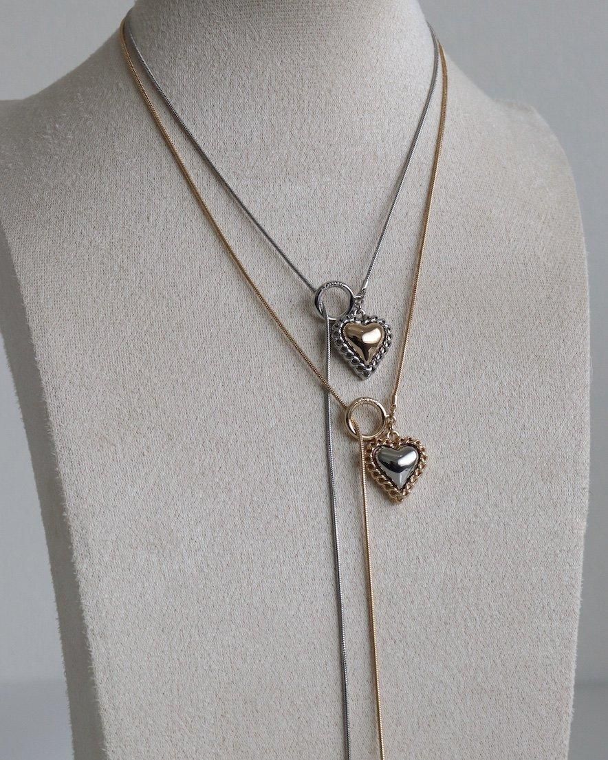 Heart Snake Chain Necklace<br> (GDMIX/SVMIX)