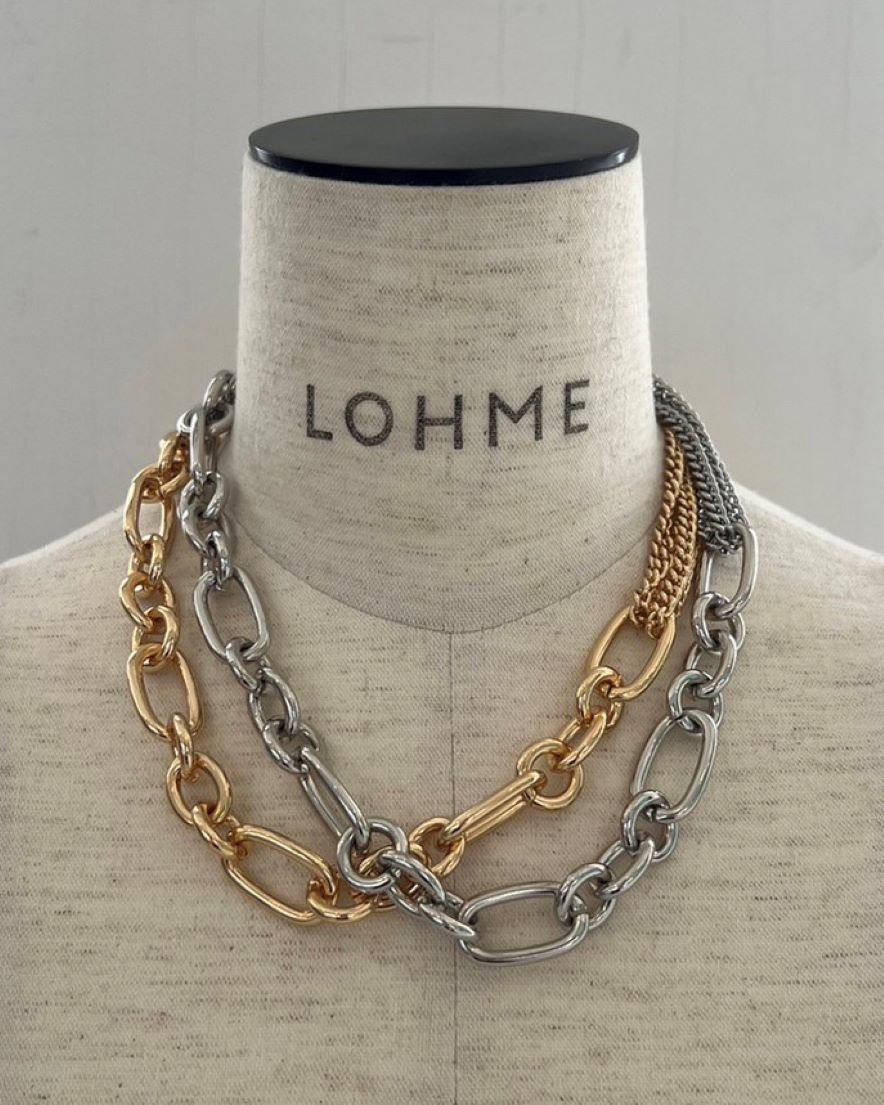  Chain Mix Necklace<br> (GD/SV)