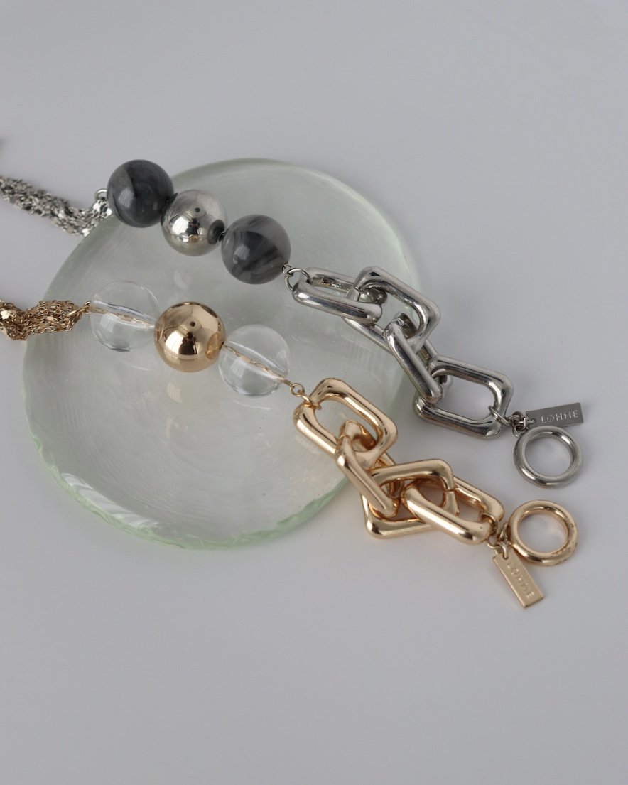 Ball Mix Chain Bracelet<br> (GD×CLEAR/SV×MARBLE)