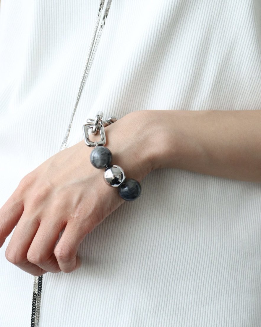 Ball Mix Chain Bracelet<br> (GDCLEAR/SVMARBLE)