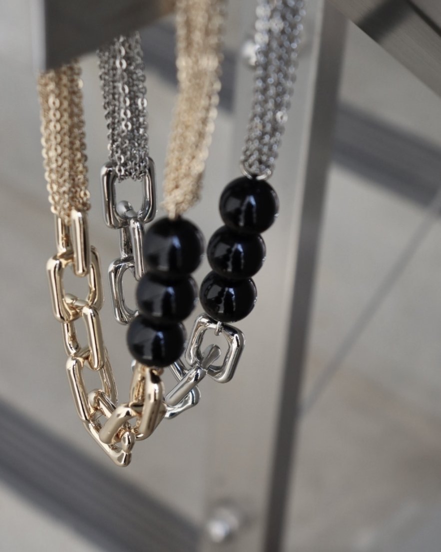 Pearl Mix Chain Necklace <br>(GD BLACK/SV BLACK)
