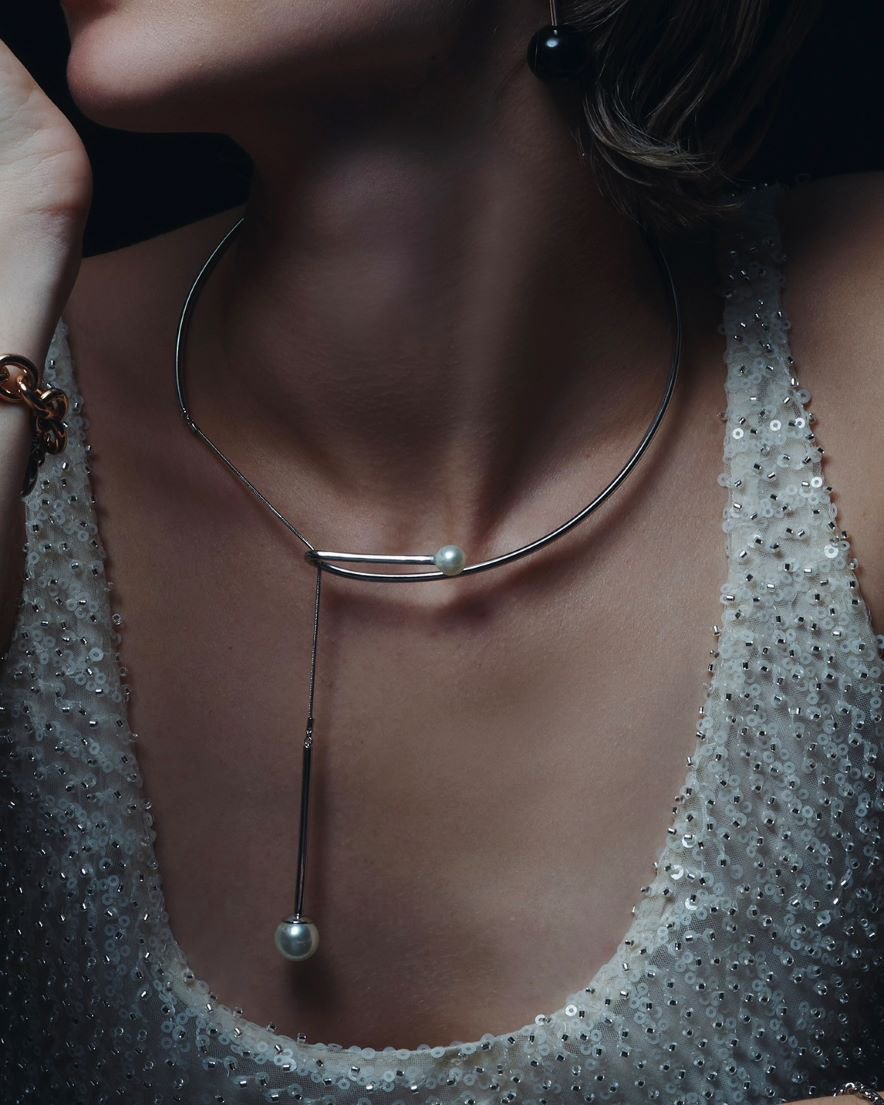 Double Pearl Chain Choker<br>(GD/SV)
