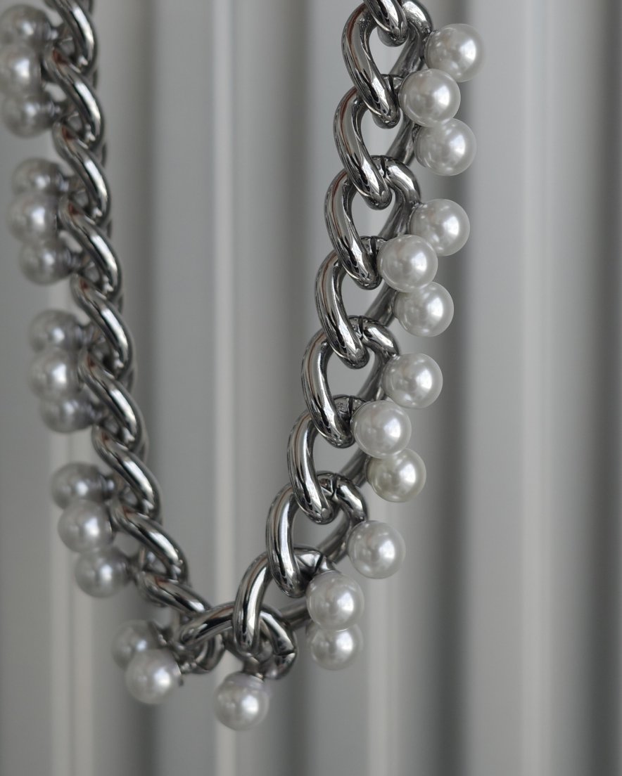 Pearl on Chain Necklace<br>(GD/SV)

