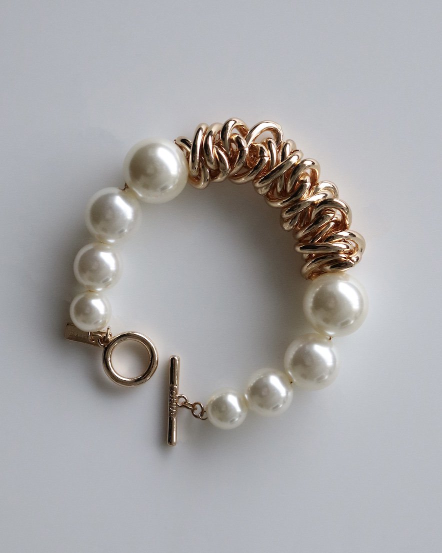 <font color="red">20%OFF</font>Overlapping Chain and Pearl<br>Bracelet<br>(GD/SV)

