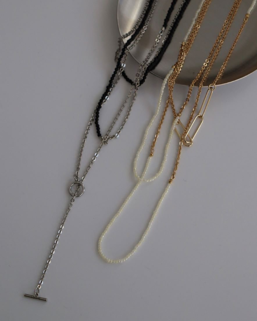 Long Mix Chain Pearl<br>Multi Way Necklace<br>(GD/SV)
