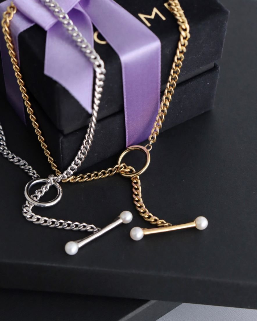 Mantel Pearl Chain Necklace<br>(GD/SV)

