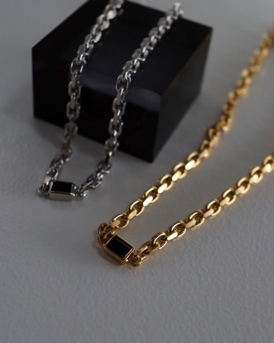 Black Bijoux Chain Necklace<br>(GD/SV)
