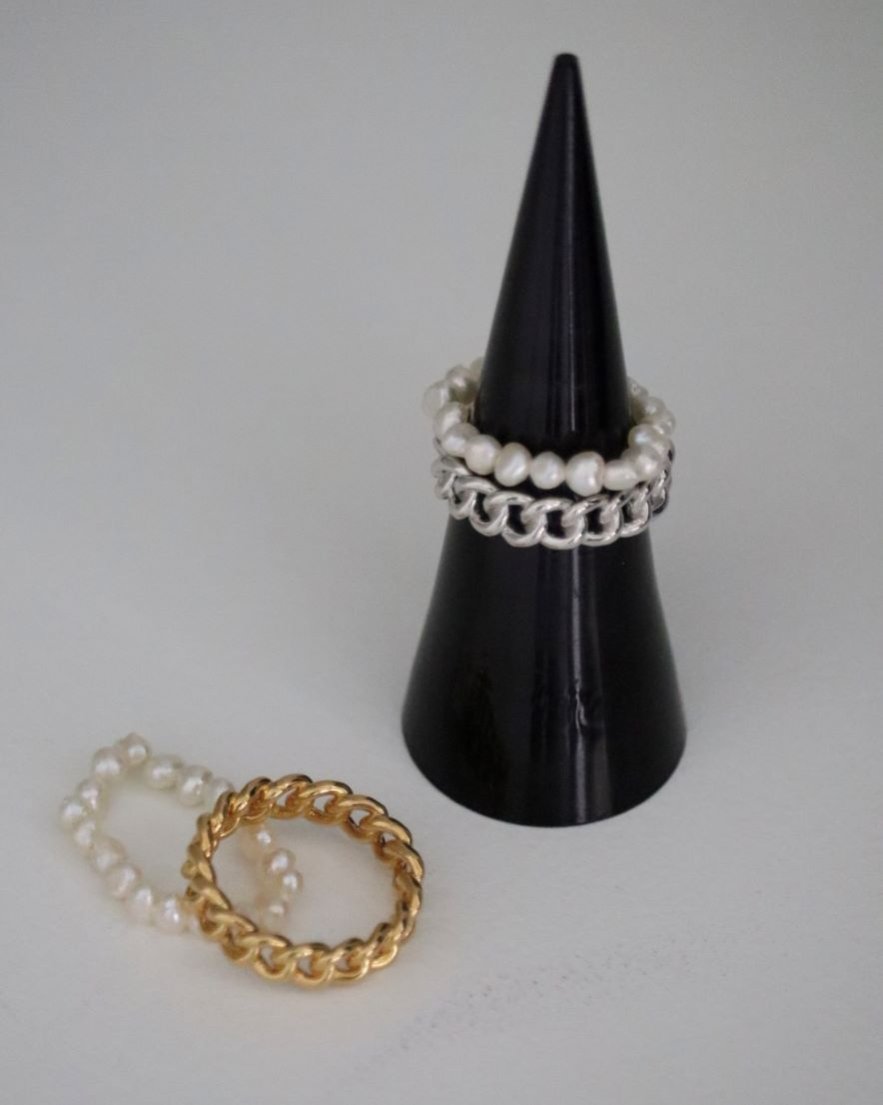 Pearl & Chain Ring<br>(GD/SV)

