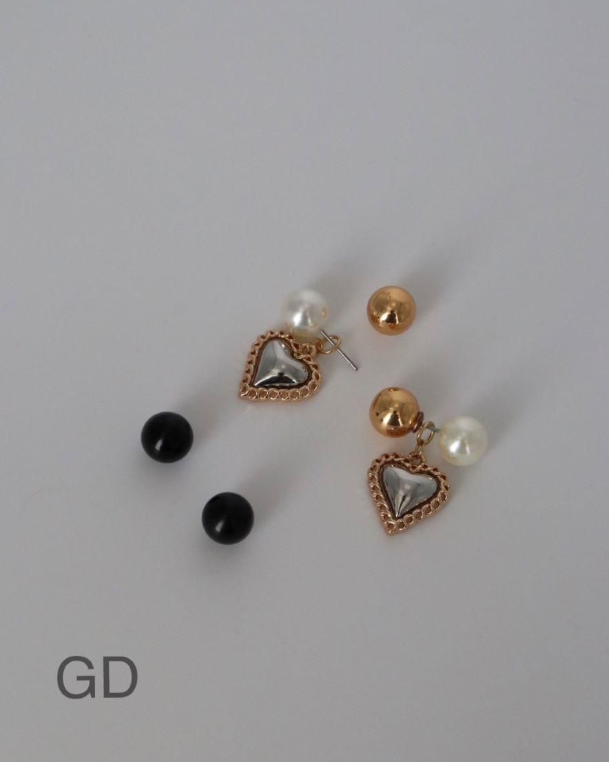 Mix Pearl Pierce Heart set(GD/SV) - LOHME ONLINE STORE