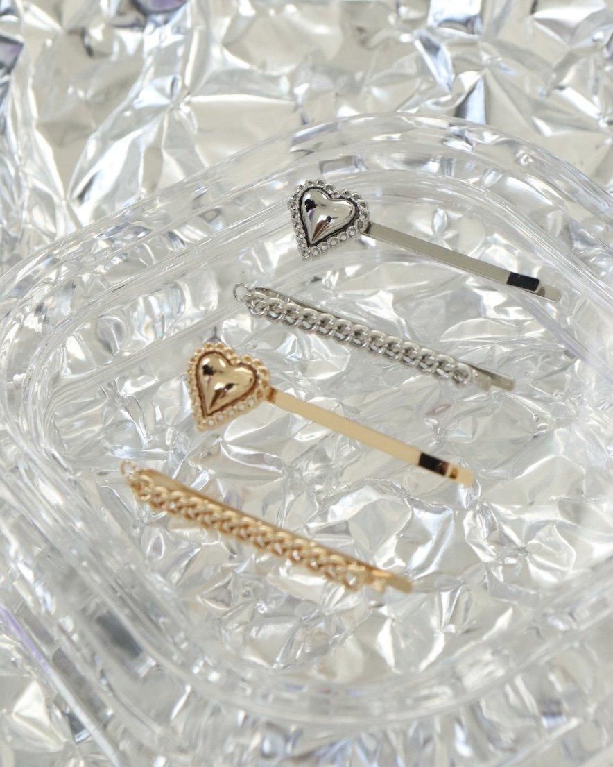 Heart Chain Hair Pin Set<br>(GD/SV)