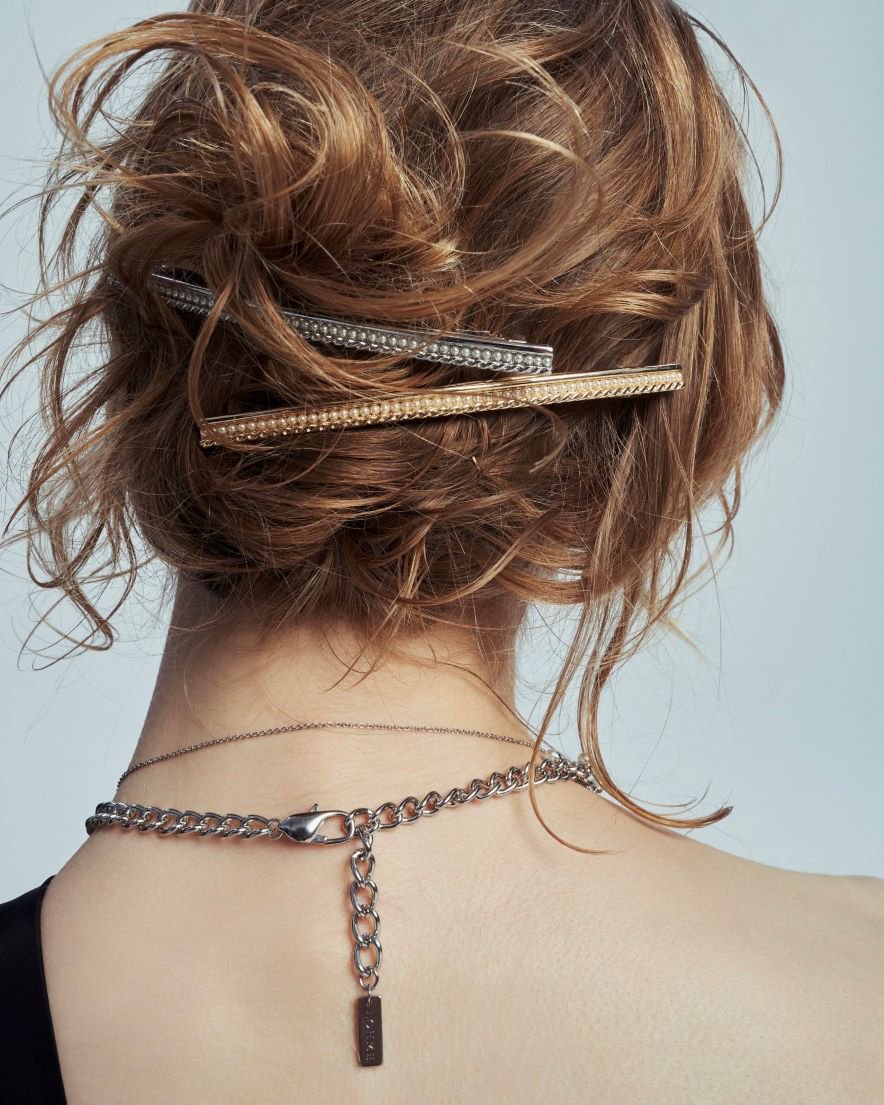 Pearl Chain Hair Barrette<br>(GD/SV)