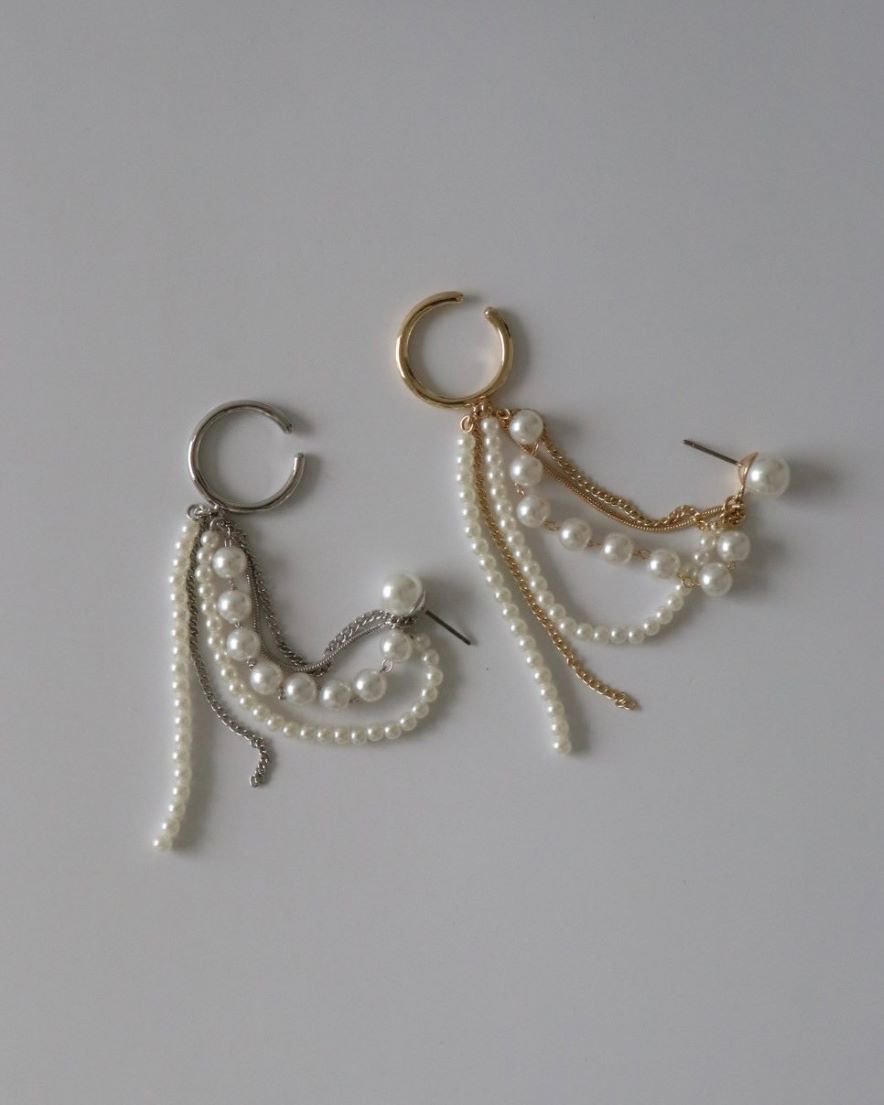 Chandelier Fringe Pearl Chain <br>Ear Cuff Pierce(GD/SV)