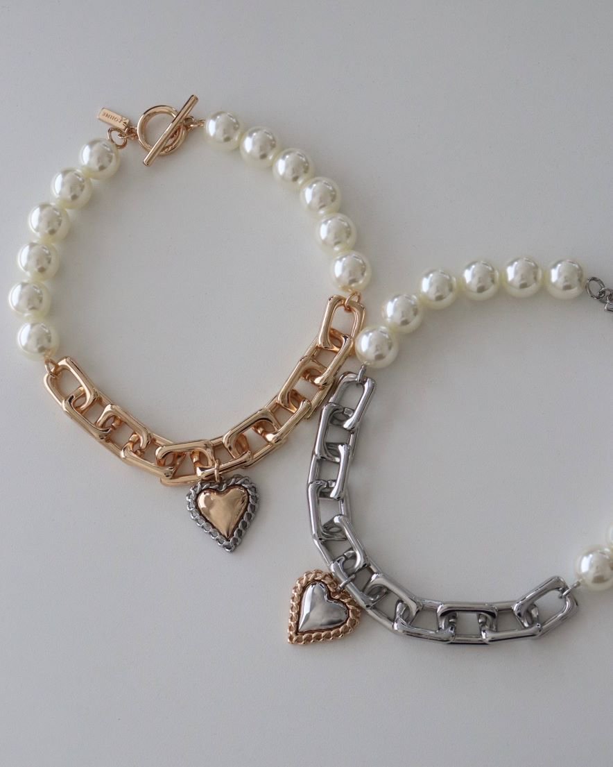 <font color="red">20%OFF</font> Impact Heart Chain<br> with Pearl Chain Necklace(GD/SV)