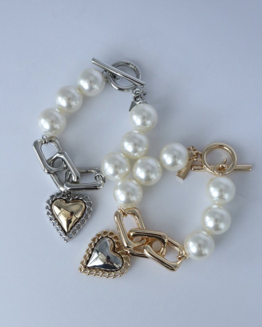 Impact Heart Chain <br>with Pearl Chain Bracelet<br>(GD/SV)