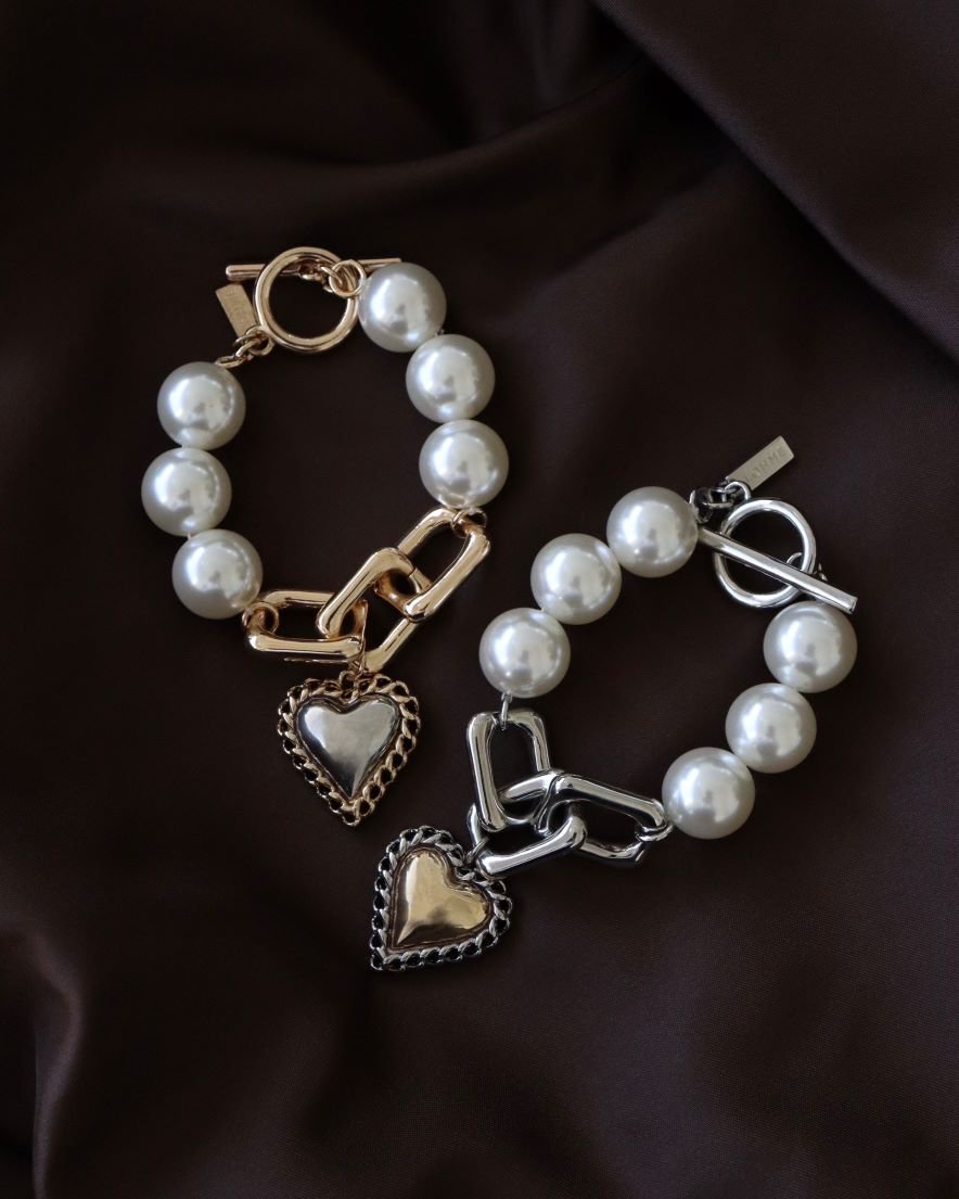 <font color="red">20%OFF</font> Impact Heart Chain <br>with Pearl Chain Bracelet<br>(GD/SV)