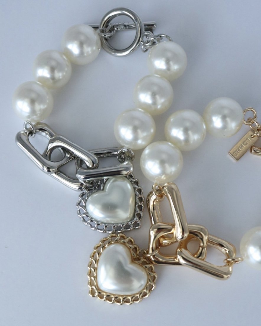 <font color="red">20%OFF</font> Impact Pearl Heart Chain<br> with Pearl Chain Bracelet(GD/SV)