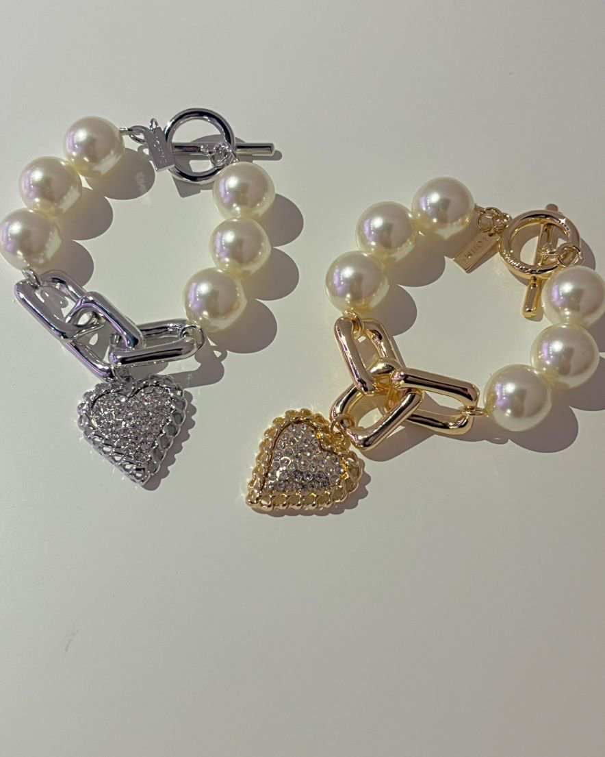 Impact Bijoux Heart Chain <br> with Pearl Chain Bracelet(GD/SV)