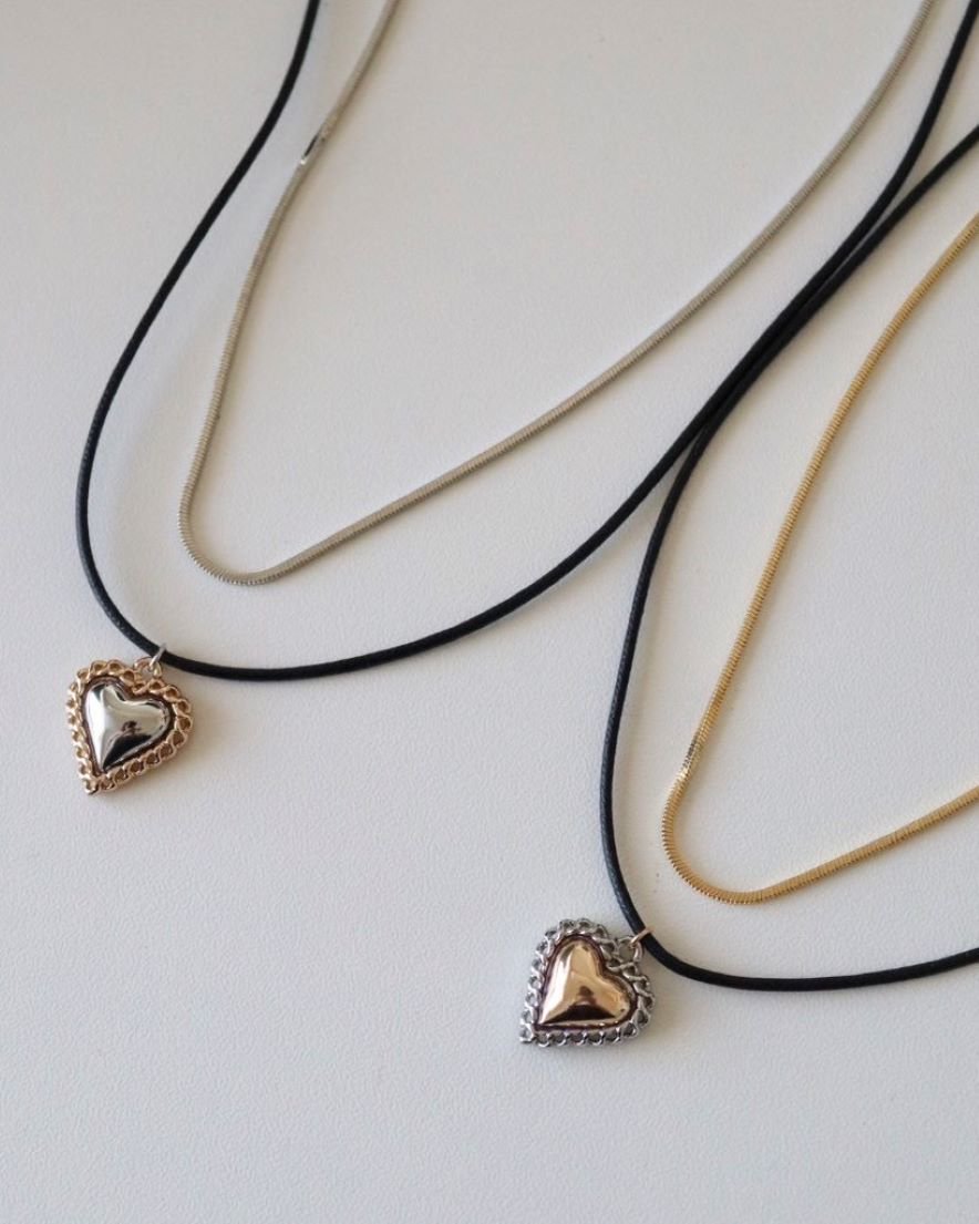 String and Chain Heart Necklace<br>(GD/SV)