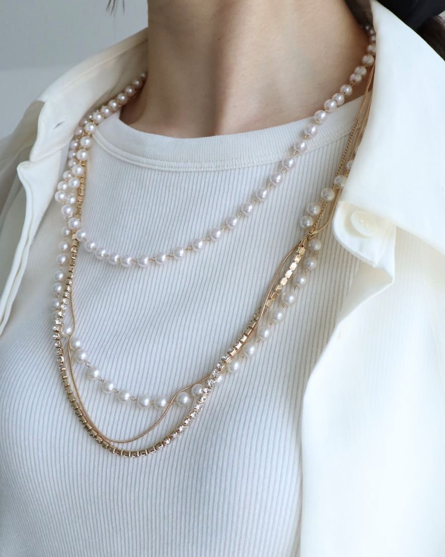 Long Pearl Bijoux Chain Necklace<br>(GD/SV)