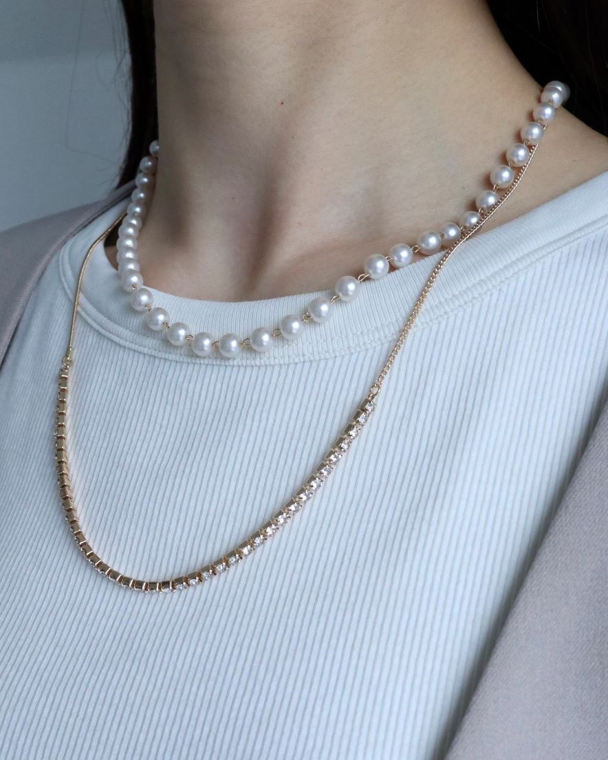 Pearl and Bijoux Necklace Set<br>(GD/SV)