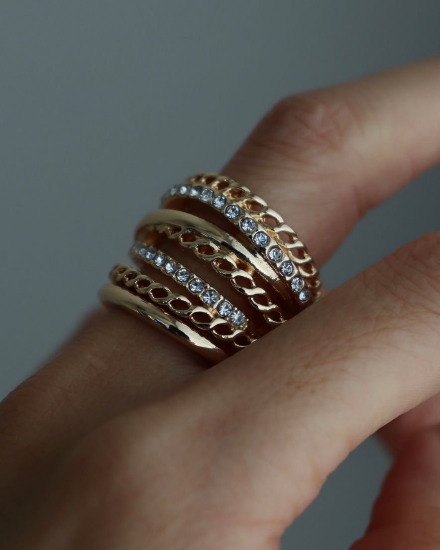 Dramatic Bijoux Metal Chain Ring<br>(GD/SV)