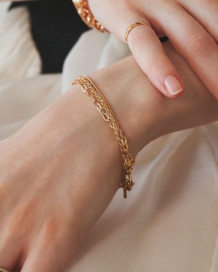 (ͽ)Iconic Chain Three-Layer Bracelet sv925<br>(GD/SV)