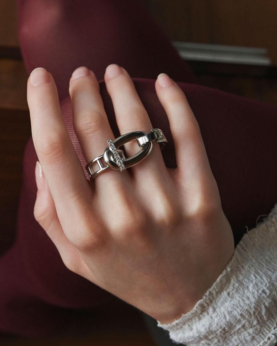 (ͽ)Toggle Trace Bijoux Double Finger Ring<br>(GD/SV)