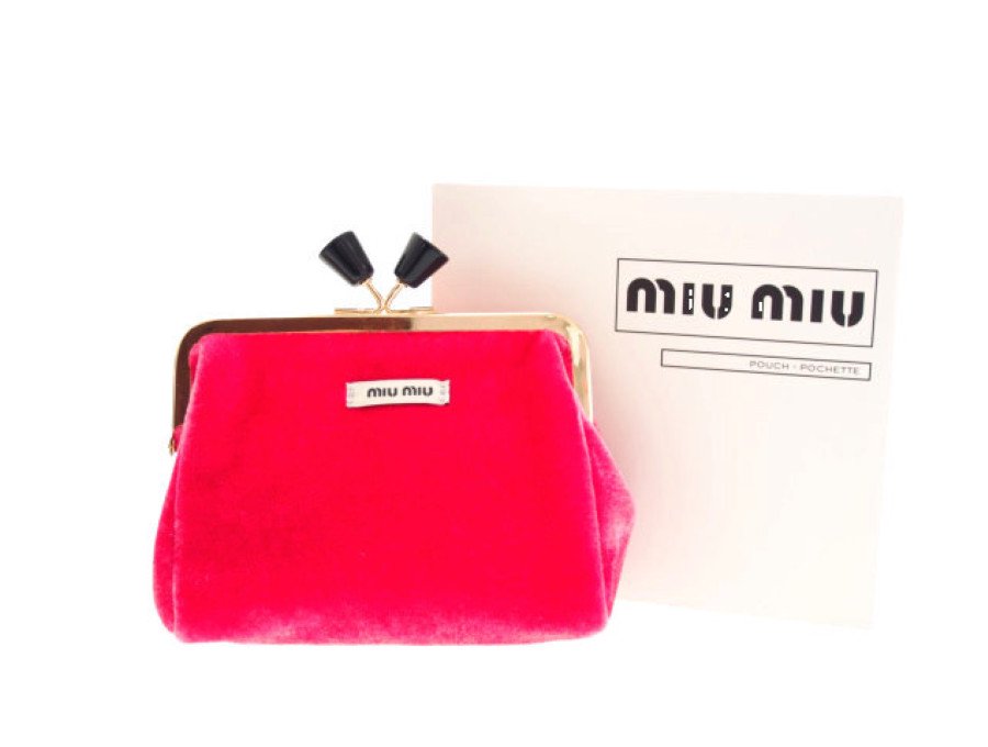 【New 新品】ミュウミュウ MIU MIU PARFUNS ノベルティ がま口ポーチ ポシェット ベロア ピンクの商品画像