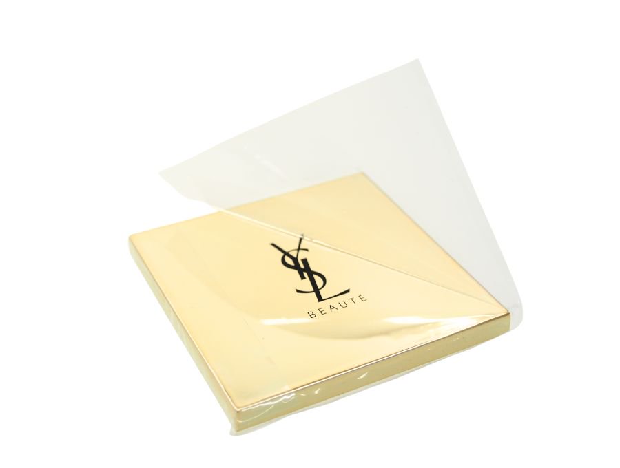 【Used 開封品】イヴ サンローラン YVES SANT LAURENT ノベルティ コンパクトミラー 鏡 YSLロゴ 片面ミラー 金属製 ゴールド  携帯用ケース付き YSL BEAUTE ブランド - ブランドジャックリスト