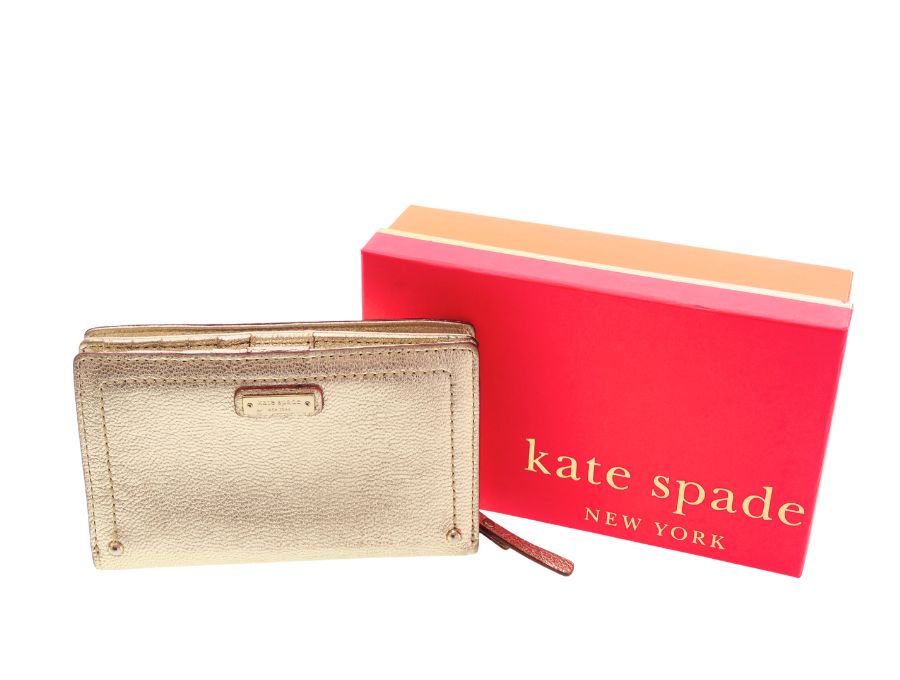 【Used 美品】ケイトスペード kate spade 二つ折り財布 ラウンドファスナー メタリック ゴールド 箱付きの商品画像