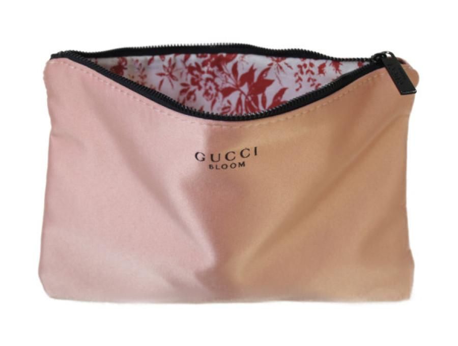 【New 新品】グッチ GUCCI BLOOM ノベルティ ポーチ ビューティー ピンク 内側プリント柄 花 蝶々 箱付き - ブランドジャックリスト