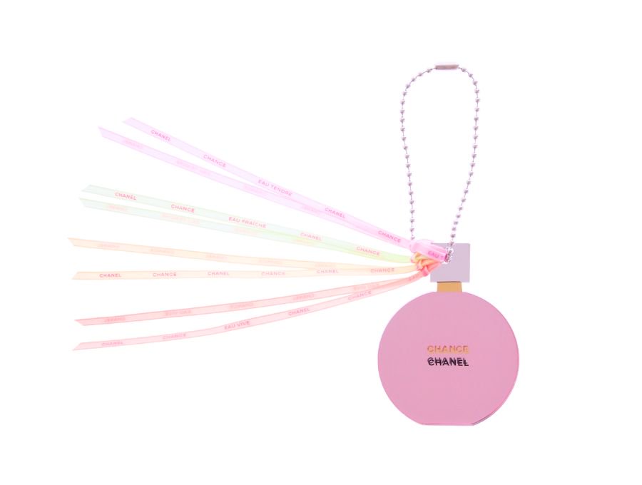 【New 新品】シャネル CHANEL ノベルティ ミラーチャーム 香水 チャンス CHANCE CHANEL 鏡面 ボールチェーン 4色リボンフリンジ ピンクの商品画像