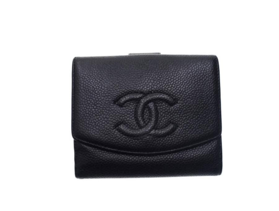 【Used 通常品】シャネル CHANEL 二つ折り財布 キャビアスキン CC 型押しココマーク Wホック ブラック - ブランドジャックリスト