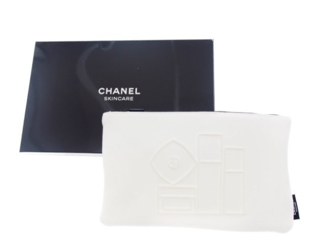 【New 新品】シャネル CHANEL ノベルティ スキンケア コスメポーチ 化粧ボトル柄 2019 白 ホワイトの商品画像