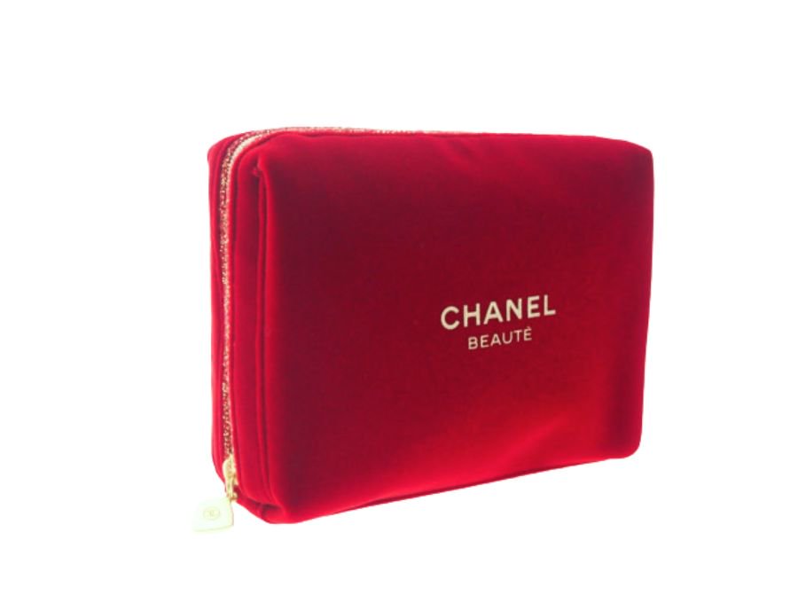 【New 新品】シャネル CHANEL ノベルティ コフレポーチ スクエアポーチ BEAUTE 2019 ラメ入りファスナーテープ ベルベット 赤  レッド - ブランドジャックリスト