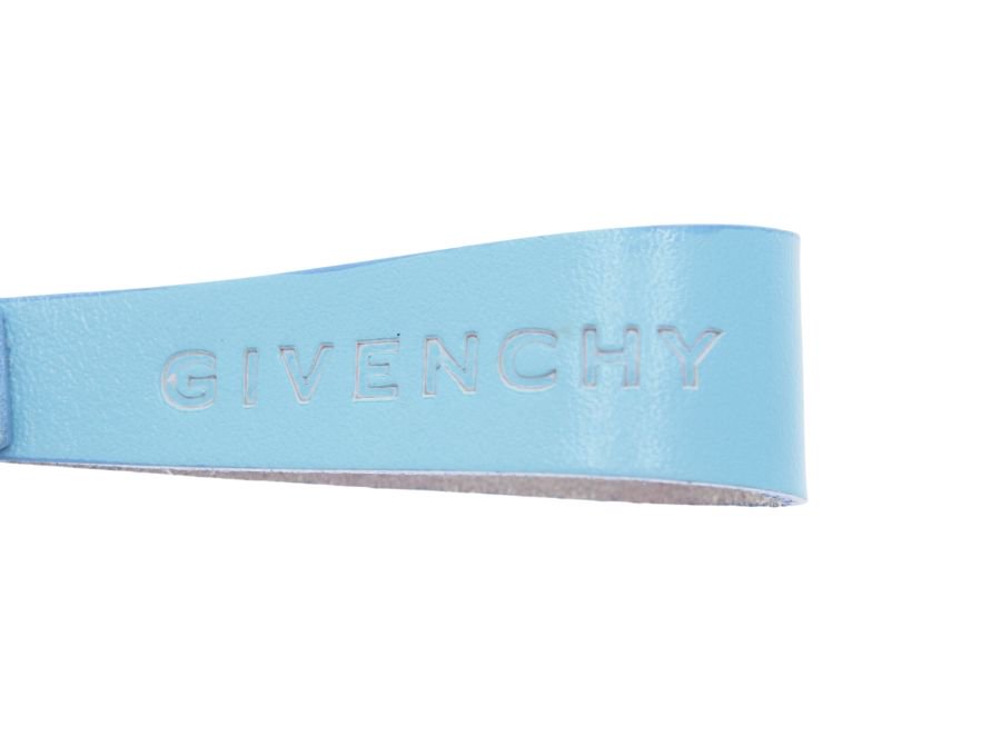 【Used 開封品】ジバンシィ GIVENCHY ノベルティ ストラップ キーホルダー π パイサインチャーム 本革 レザー 水色 ライトブルー -  ブランドジャックリスト