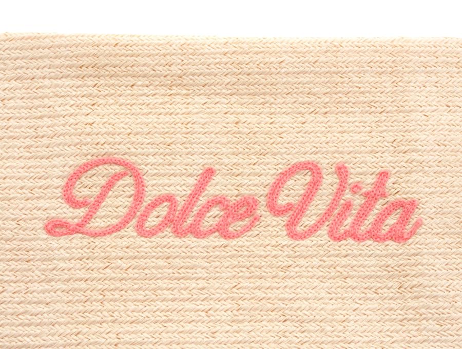 【Used 未使用】クリスチャンディオール Dior ノベルティ ポーチ ドルチェヴィータ Dolce Vita ストロー織り ベージュ ピンク刺繍  - ブランドジャックリスト