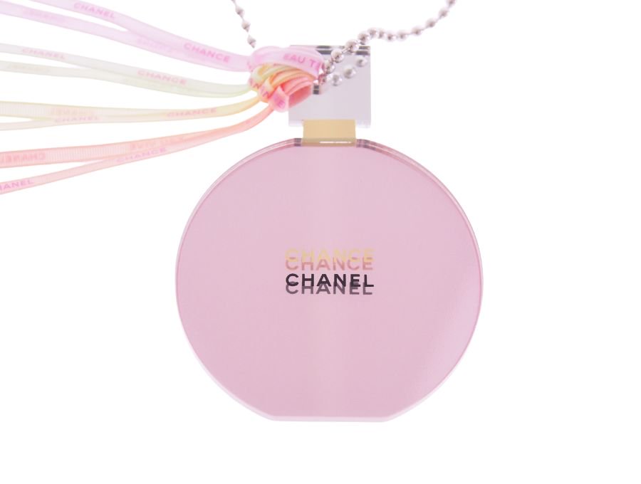 【New 新品】シャネル CHANEL ノベルティ ミラーチャーム 香水 チャンス CHANCE CHANEL タンドゥル フレッシュ ヴィーヴ  リボンフリンジ 鏡面アクリル ボールチェーン ピンク - ブランドジャックリスト