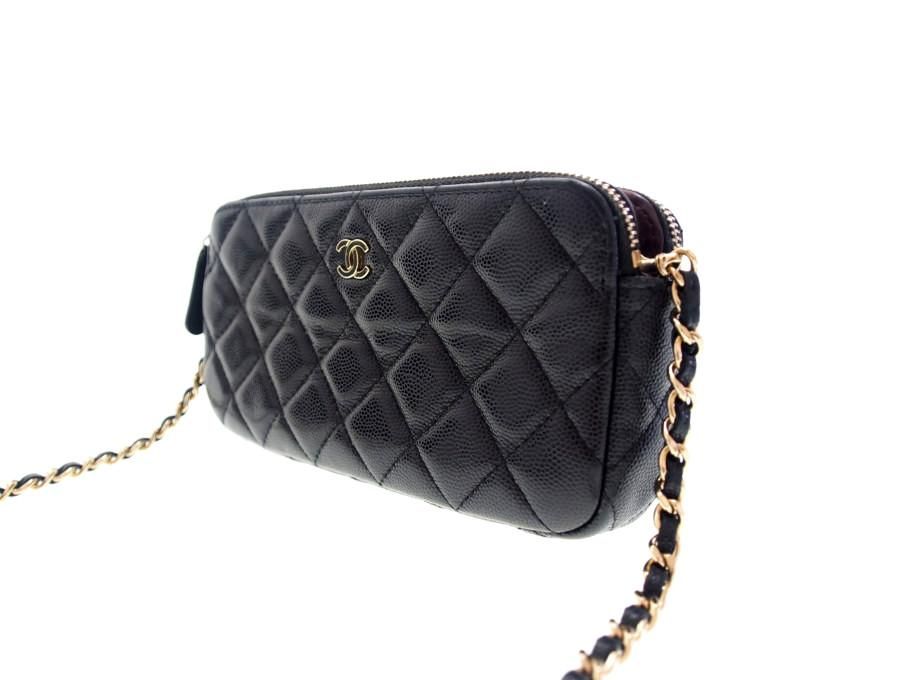 Used 美品】シャネル CHANEL マトラッセ チェーンウォレット 財布 キャビアスキン Wファスナー ブラック ゴールド金具 箱＆ギャランティー カード 保存袋有り - ブランドジャックリスト