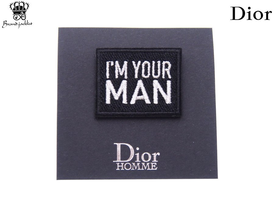 【Used 未使用】クリスチャンディオール Dior HOMME ノベルティ ピンバッジ I'M YOUR MAN 刺繍ワッペン ブラック  シルバー金具 メンズライン - ブランドジャックリスト