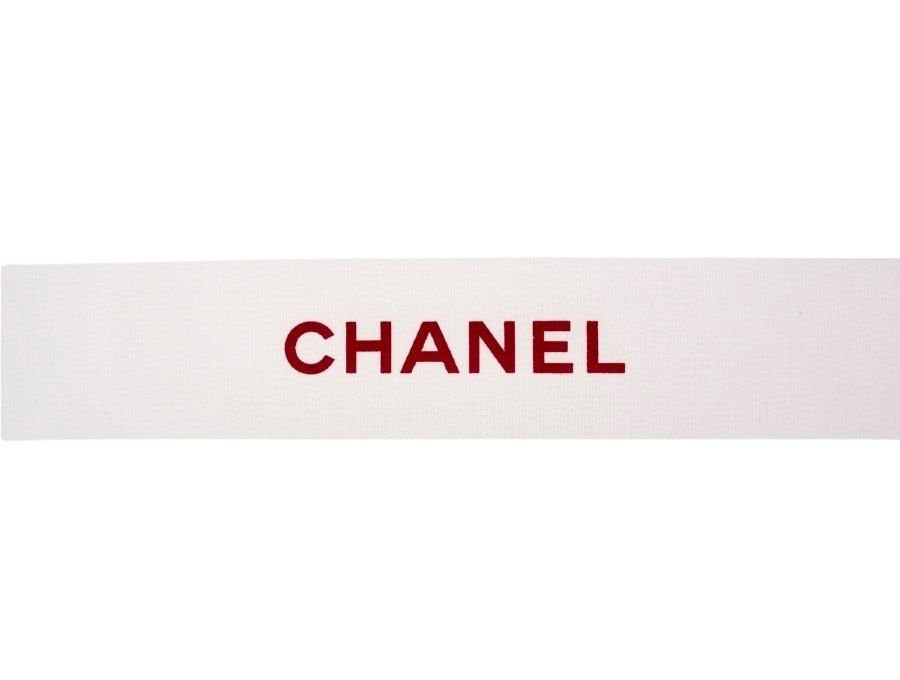 【Used 未使用】シャネル CHANEL ワイドリボン ラッピングリボン ホワイト×レッドロゴ入り 約82cm 両面テープ付き -  ブランドジャックリスト