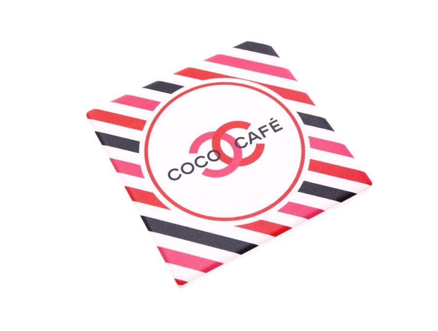【New 新品】シャネル CHANEL ノベルティ コースター ココカフェ COCO CAFE 2017 スクエア ボーダー柄 陶器 コルク 期間限定 台湾イベントの商品画像