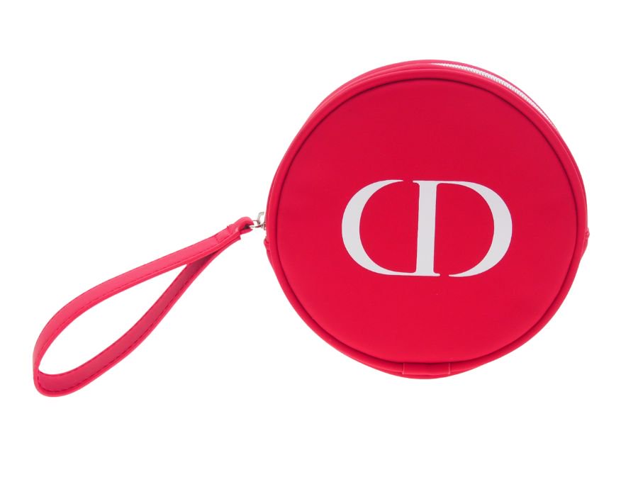 【New 新品】 クリスチャンディオール Dior BEAUTE ノベルティ コスメポーチ ラウンドポーチ CD ファスナー開閉 ストラップ 持ち手有り レッド 元箱有りの商品画像