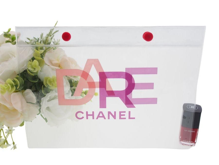 【Used 展示品】 シャネル CHANEL ノベルティ クリアポーチ フラットポーチ DARE 透明 ビニール Wスナップボタン PVC  ヴィンテージ シャネルビューティー - ブランドジャックリスト