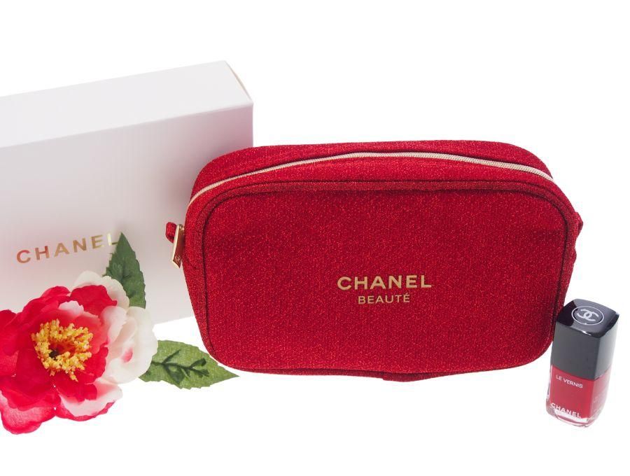 New 新品】 シャネル CHANEL BEAUTE ノベルティ コスメポーチ クリスマスコフレポーチ 2020 ホリデー クリスマス限定  ラメ入り素材 レッド シャネルビューティー - ブランドジャックリスト