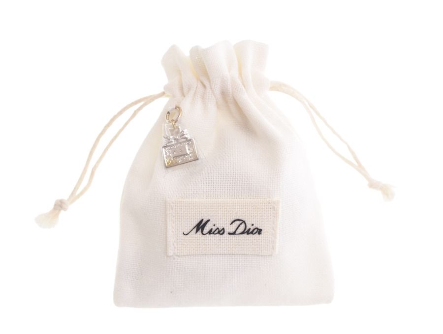 【Used 展示品】 クリスチャンディオール Dior ノベルティ 巾着ポーチ 布製フラット巾着袋 ミスディオール Miss Dior チャーム付き ホワイト ディオールパフューム BEAUTYの商品画像